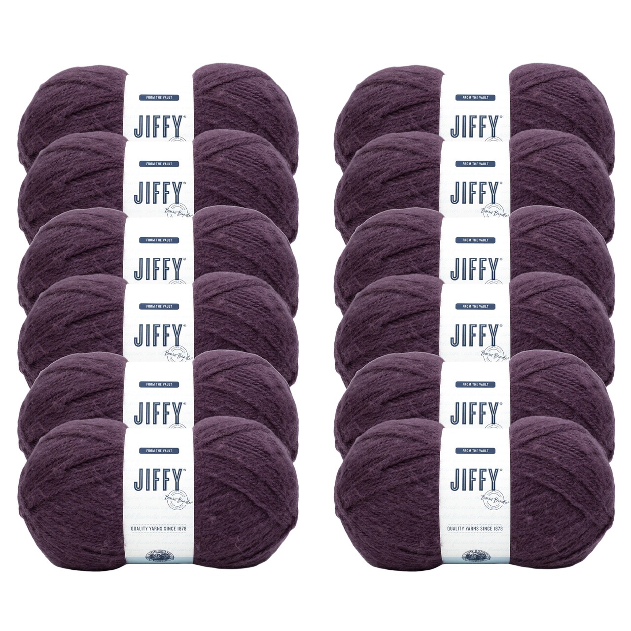 Lion Brand Yarn Jiffy Bonus Bundle Eggplant Bulky Acrylic Purple Yarn 12 Pack